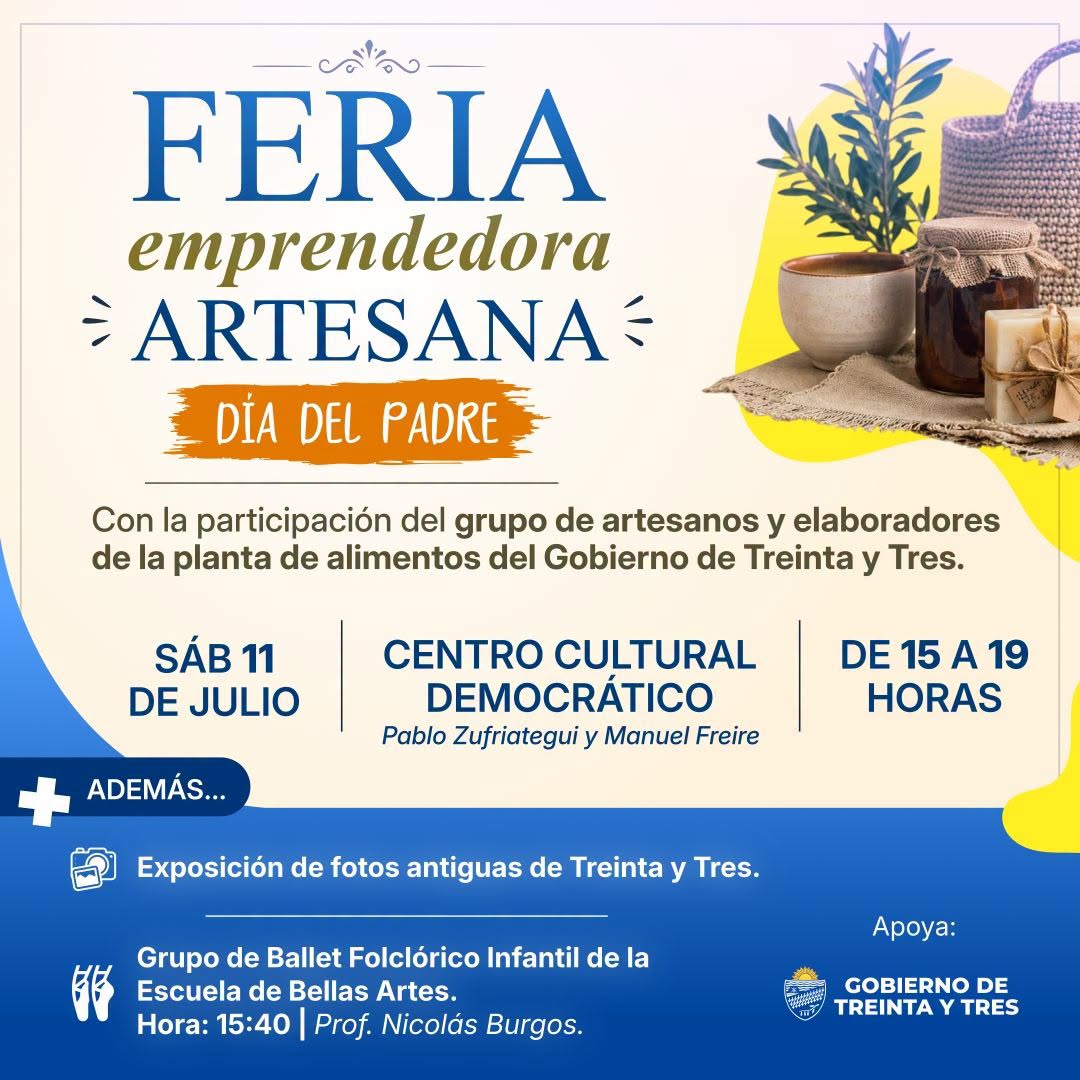 Gobierno de Treinta y Tres apoya realización de Feria emprendedora Artesana con motivo del día del padre.